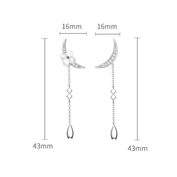 Silver Crescent Earrings Crystal Pearl Flower - Picture 6 of 7